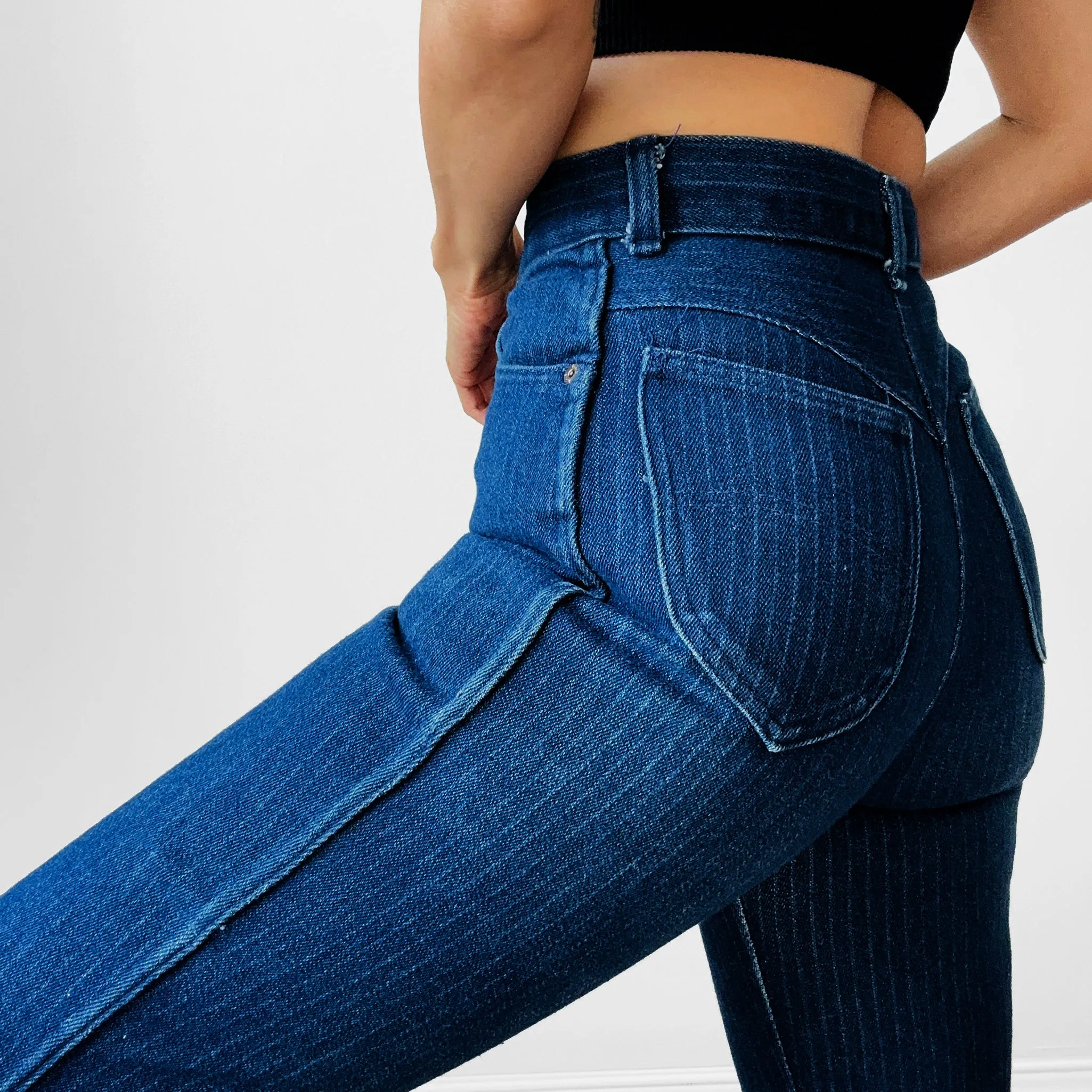 1970s Dark Wash CHIC Brand Pinstripe High-Waisted Jeans - Waist 26
