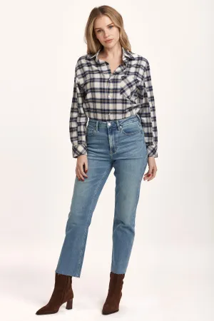 90S STRAIGHT FIT HIGH RISE FRAY HEM JEANS ARTIC DENIM