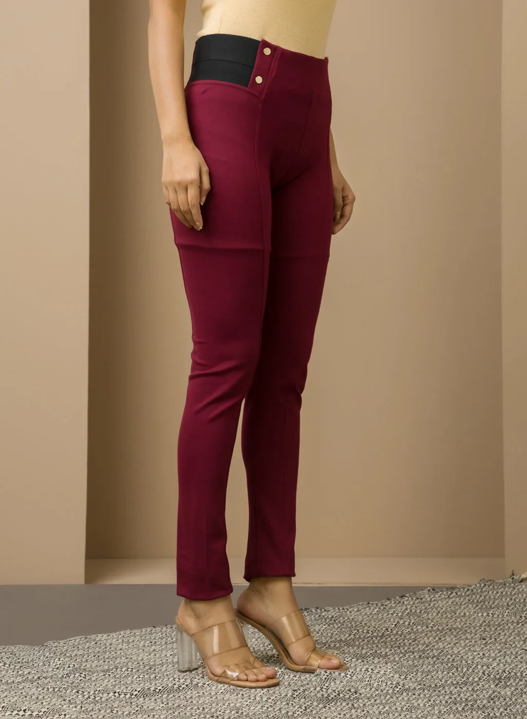 Anaya Maroon Skinny Fit Trousers for Women