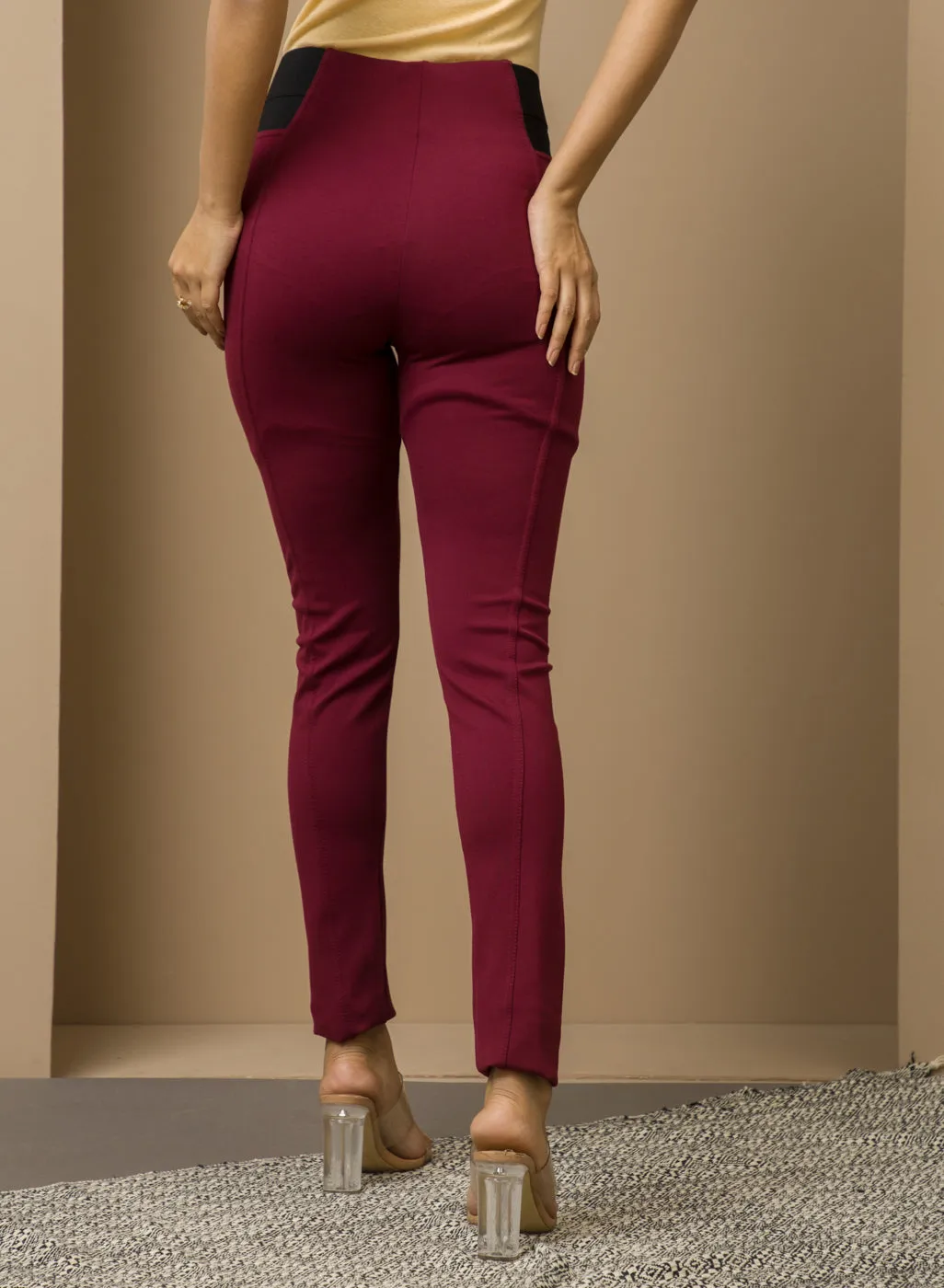 Anaya Maroon Skinny Fit Trousers for Women