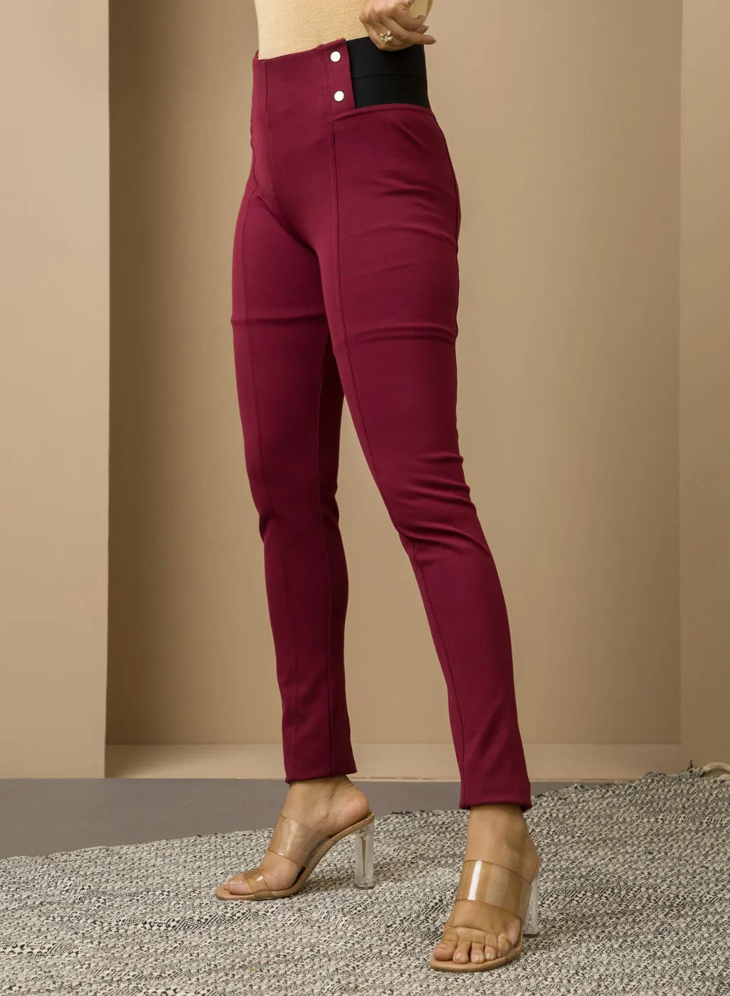 Anaya Maroon Skinny Fit Trousers for Women