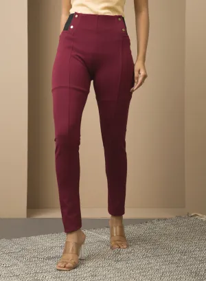 Anaya Maroon Skinny Fit Trousers for Women