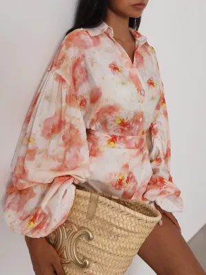 Arabella Volume Sleeve Floral Shirt | Pink Mix