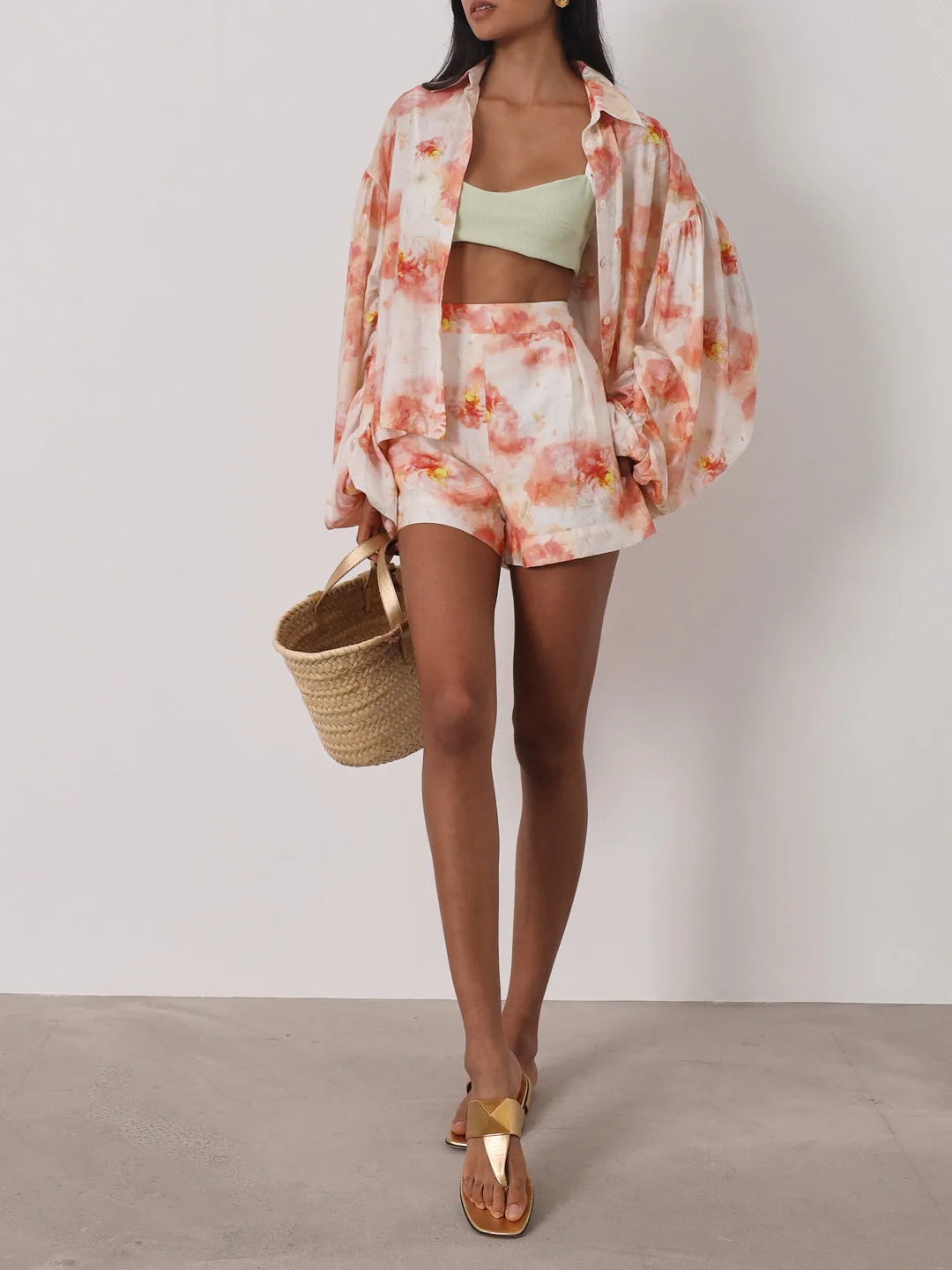 Arabella Volume Sleeve Floral Shirt | Pink Mix