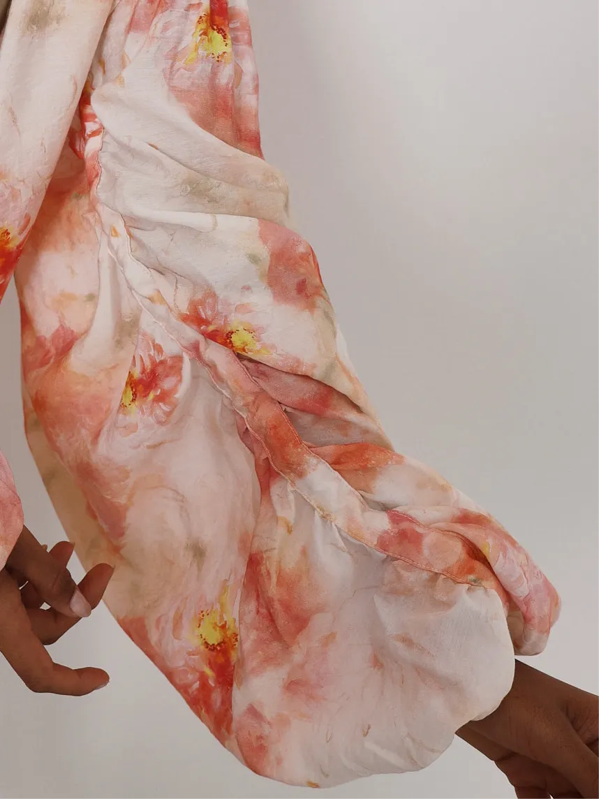 Arabella Volume Sleeve Floral Shirt | Pink Mix