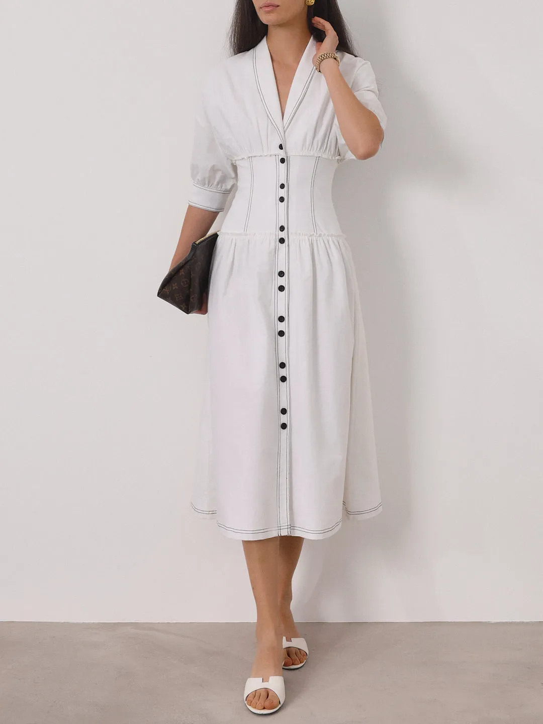 Astrid Contrast Trim Day Dress | White & Black