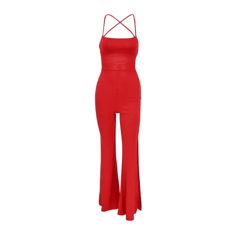 Backless Cocktail Jumpsuit with Thigh Slits