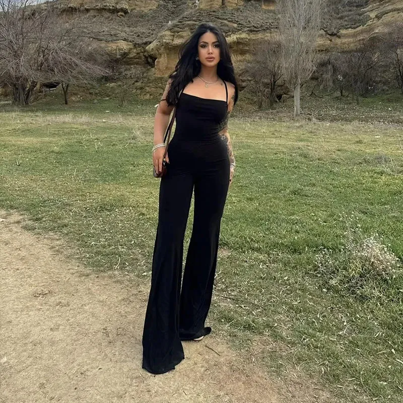 Backless Cocktail Jumpsuit with Thigh Slits