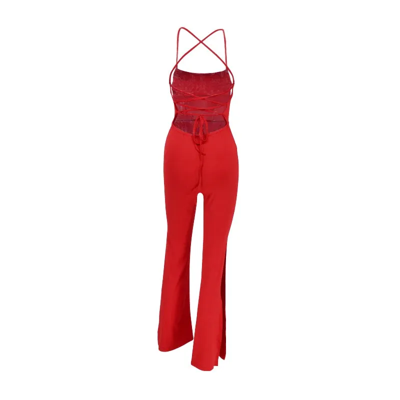 Backless Cocktail Jumpsuit with Thigh Slits
