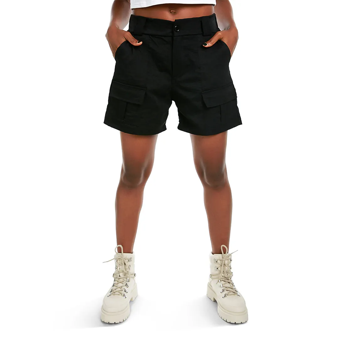 Belt Loop Solid Cargo Shorts