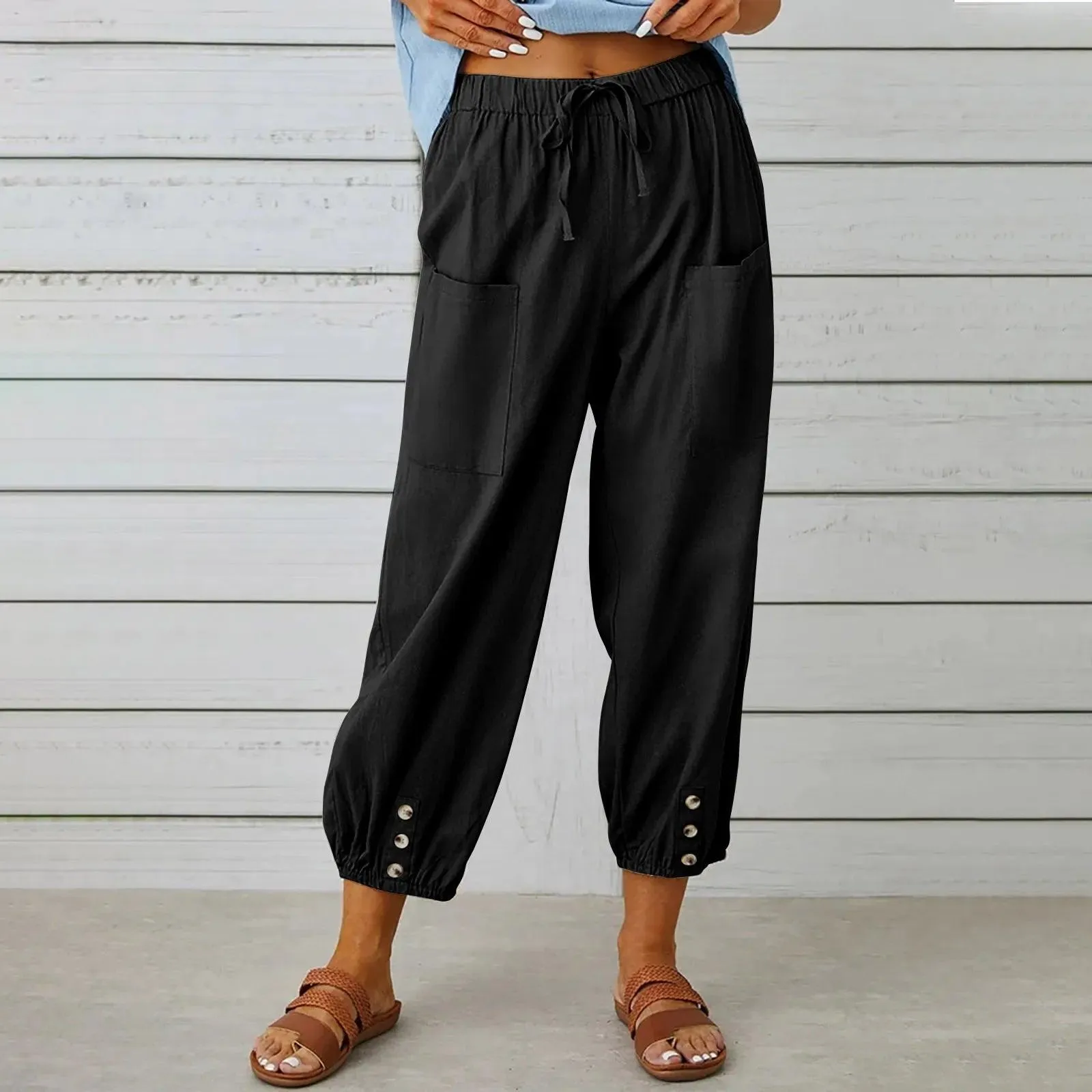 Big Sale 50% OFFWomen's Capri Pants Wide Leg Drawstring
