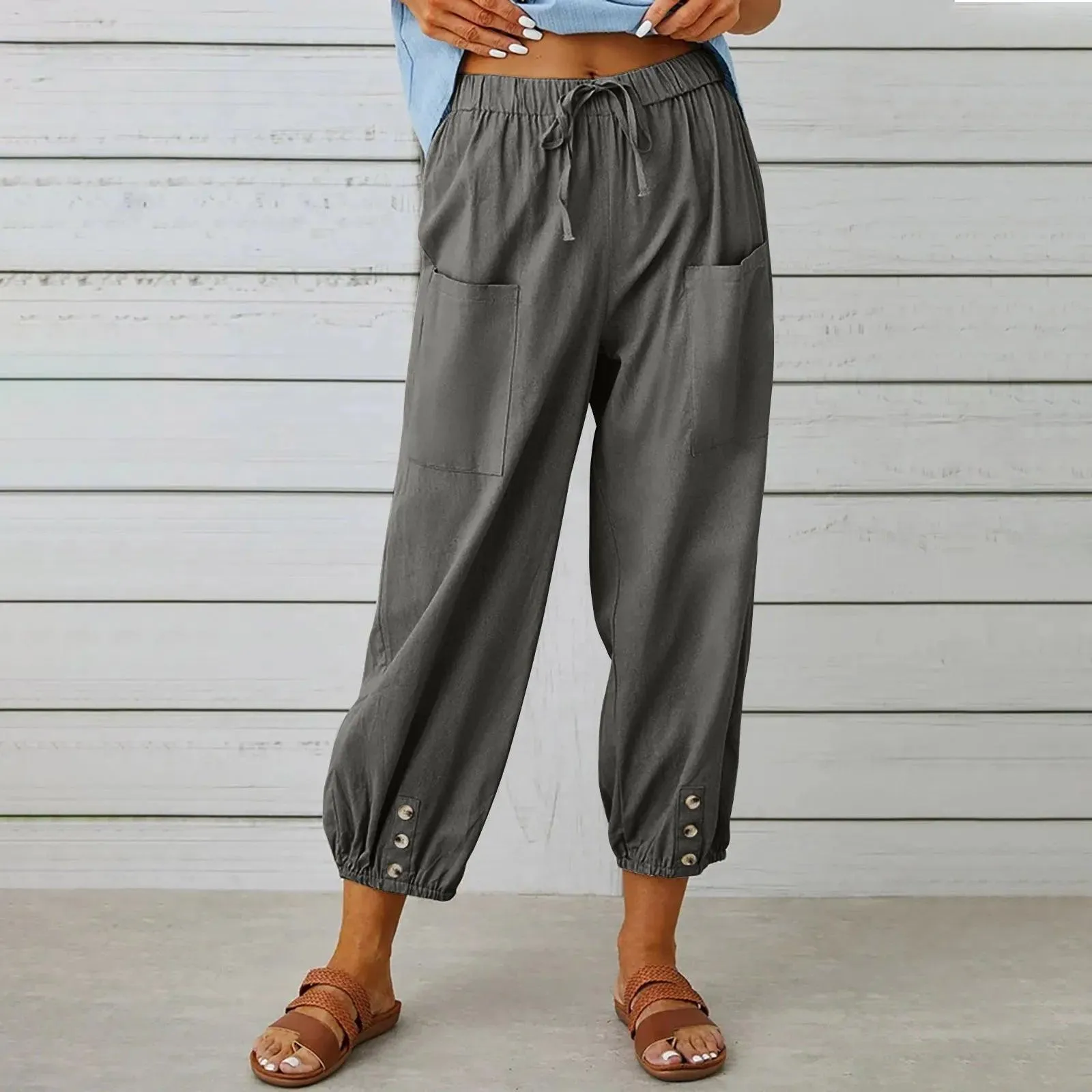 Big Sale 50% OFFWomen's Capri Pants Wide Leg Drawstring
