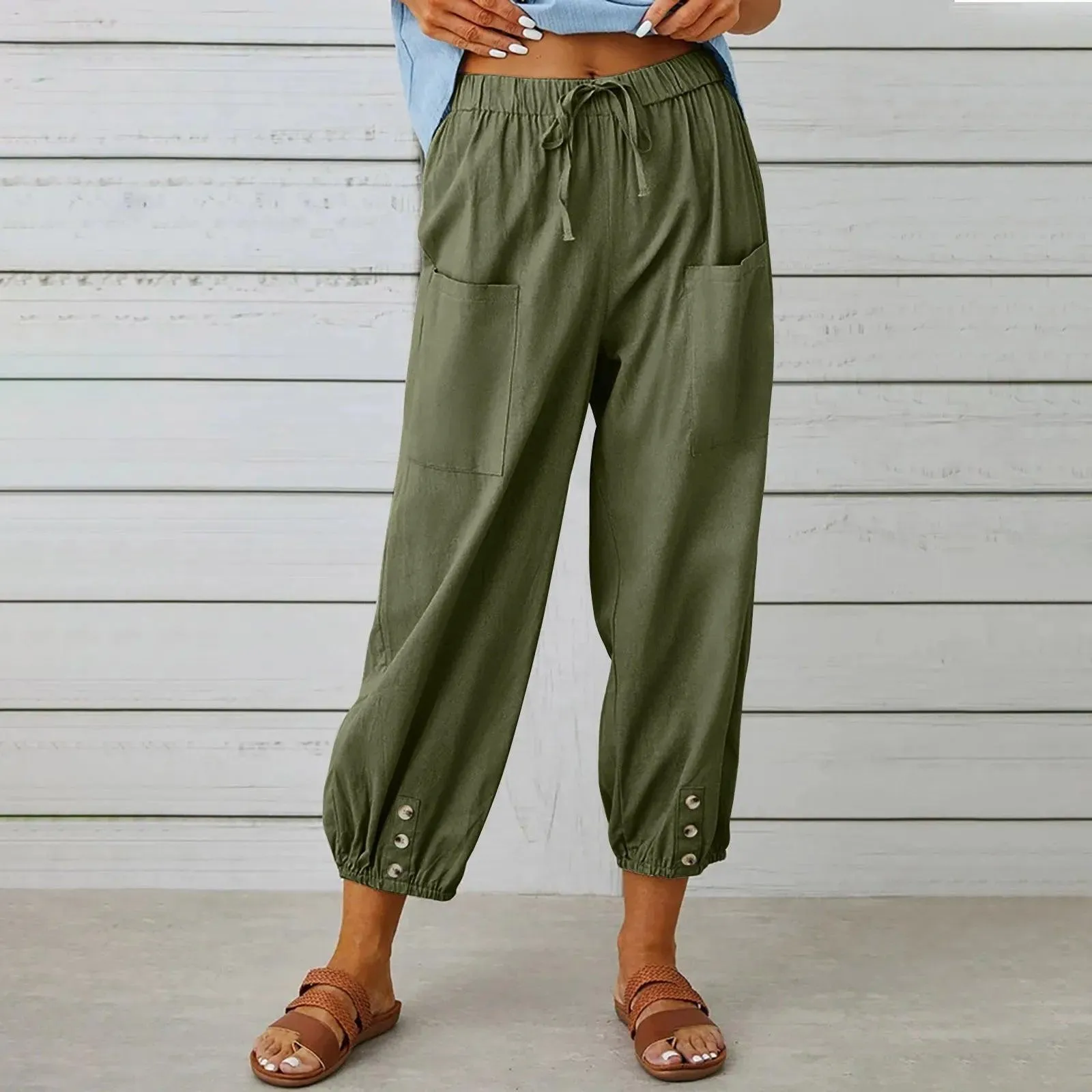 Big Sale 50% OFFWomen's Capri Pants Wide Leg Drawstring