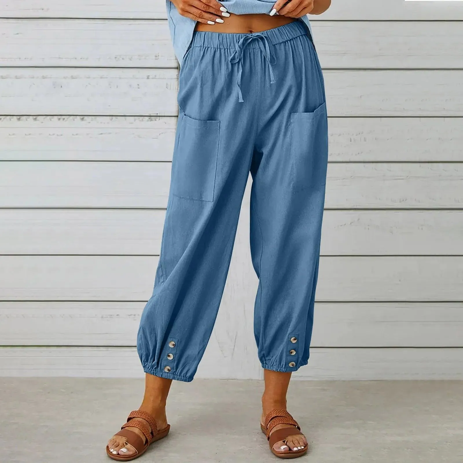 Big Sale 50% OFFWomen's Capri Pants Wide Leg Drawstring