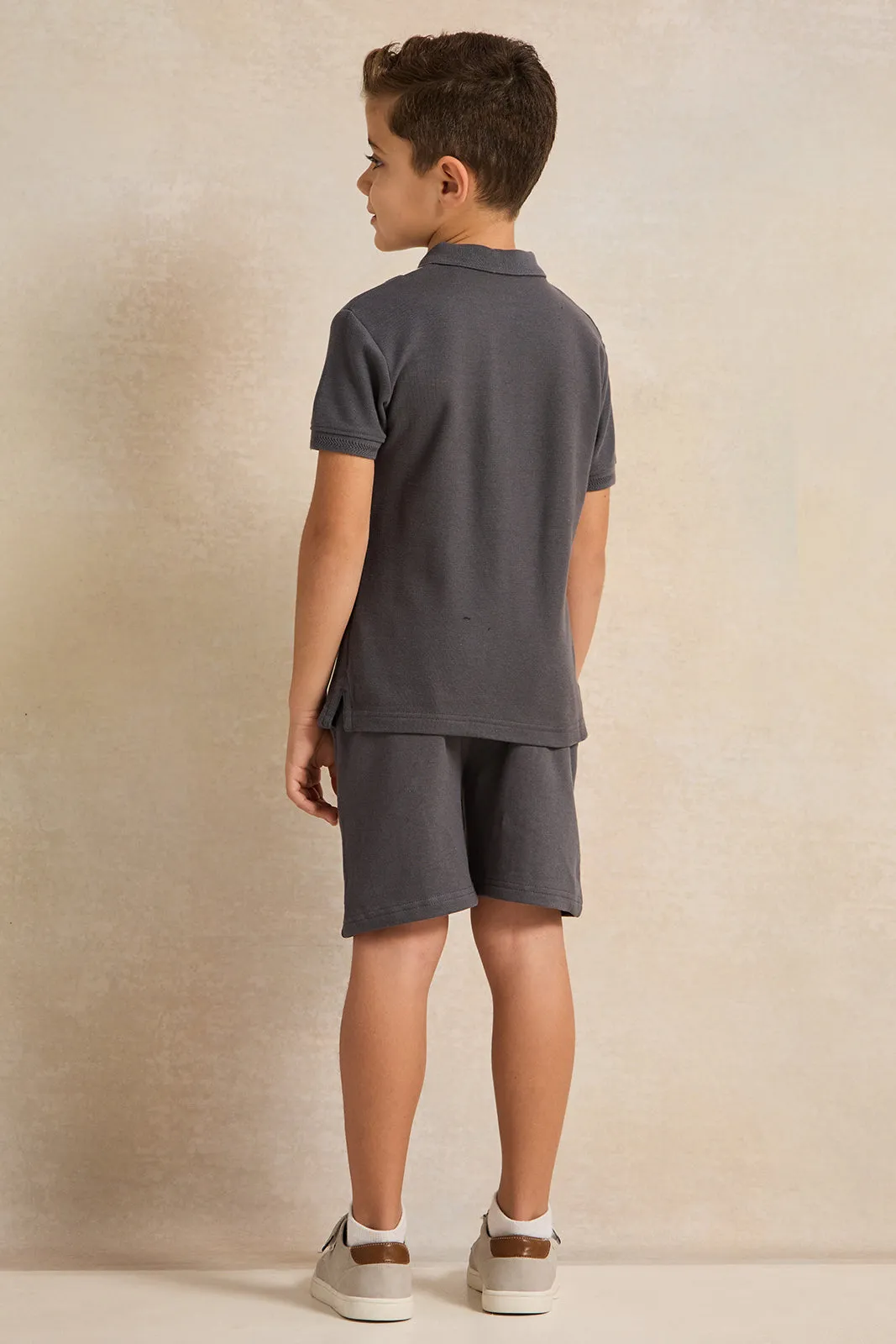 Boys Grey Striped T-Shirt And Shorts Set (2 Piece)