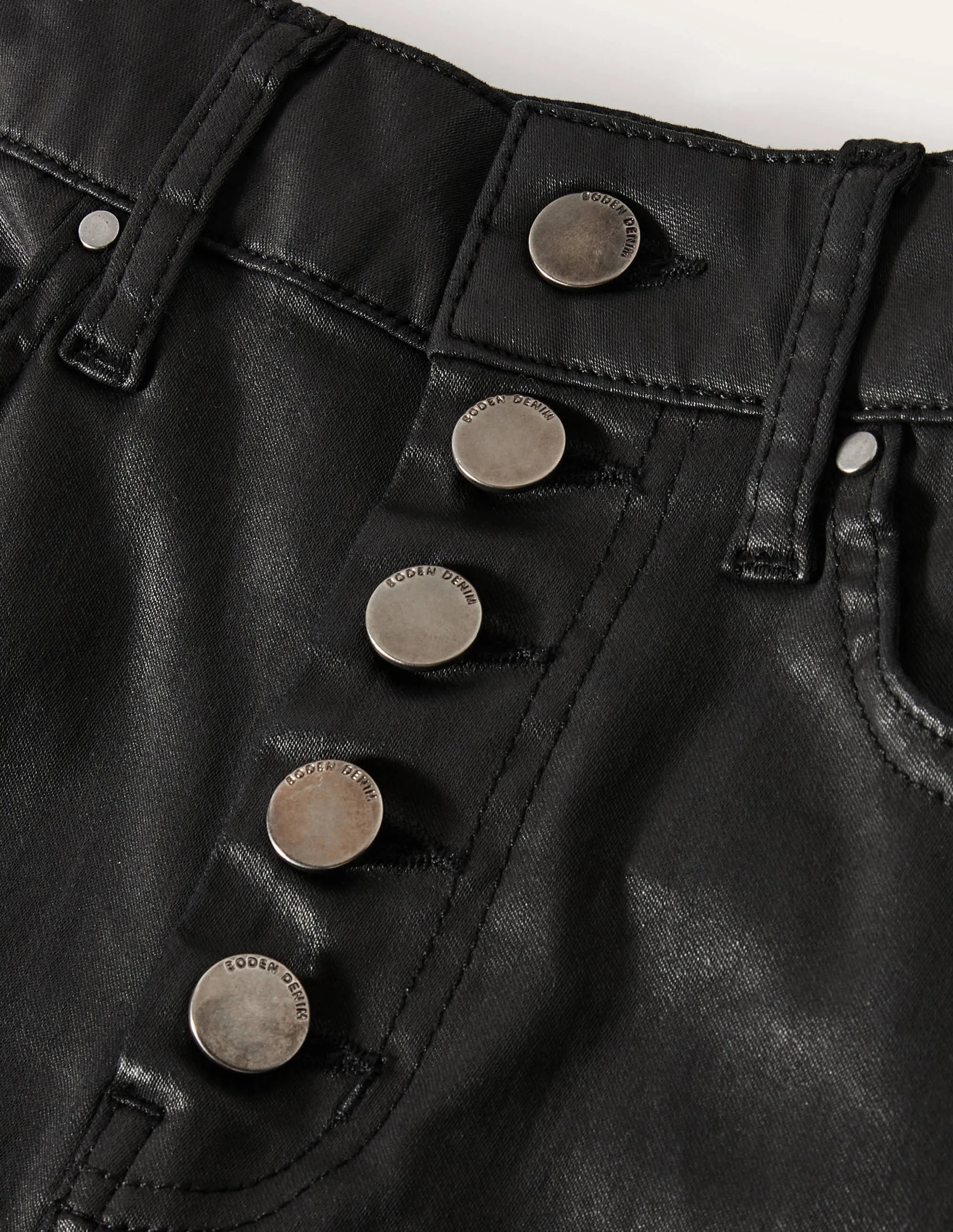 Button Fly Skinny Jeans-Black Waxed