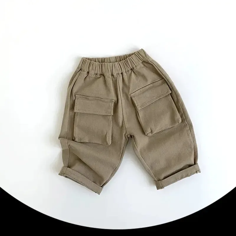 Casual Big Pocket Solid Pants