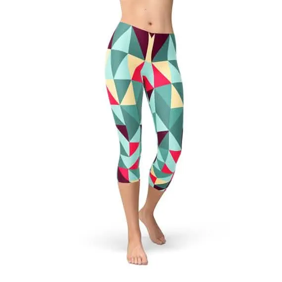 Chic Geometric Triangle Print Capri Leggings for Women