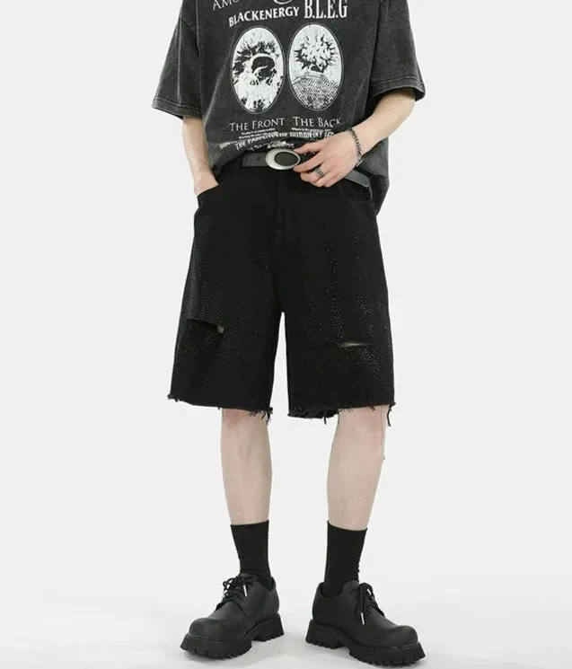 Distressed Denim Bermuda Shorts with Raw Hem