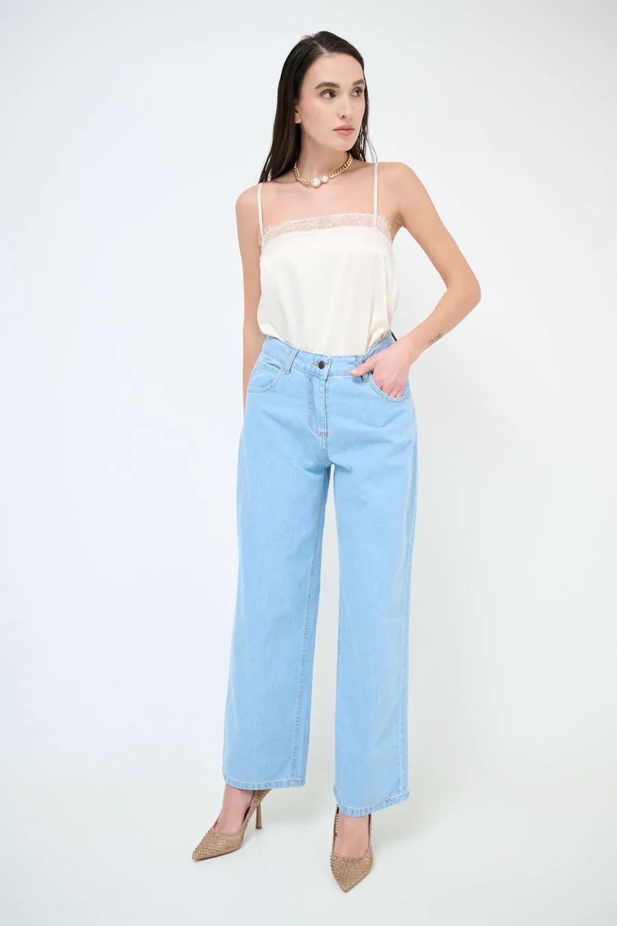 High-waisted wide leg denim jeans wholesale