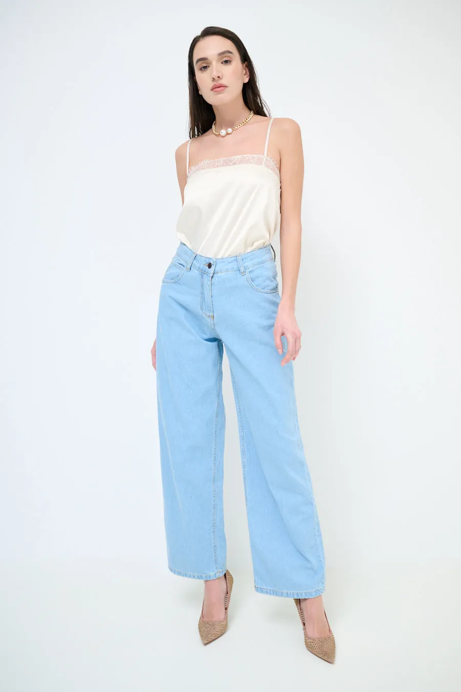 High-waisted wide leg denim jeans wholesale