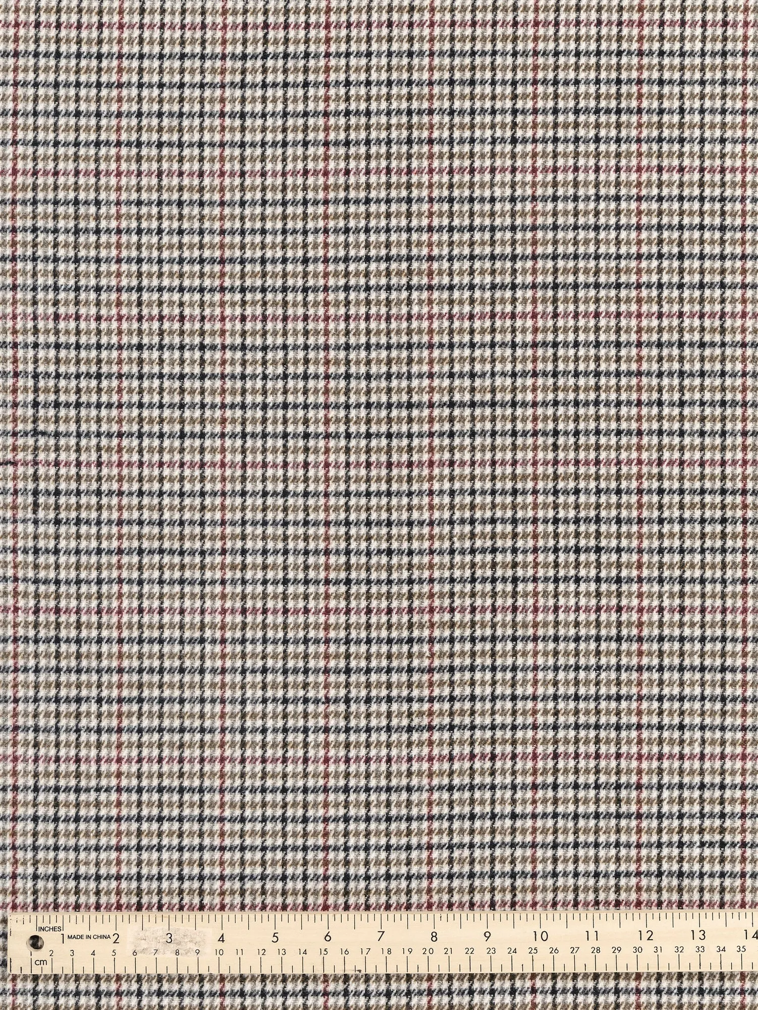 Houndstooth Wool Blend Heavy Suiting Deadstock - Cream   Black   Ochre   Bordeaux