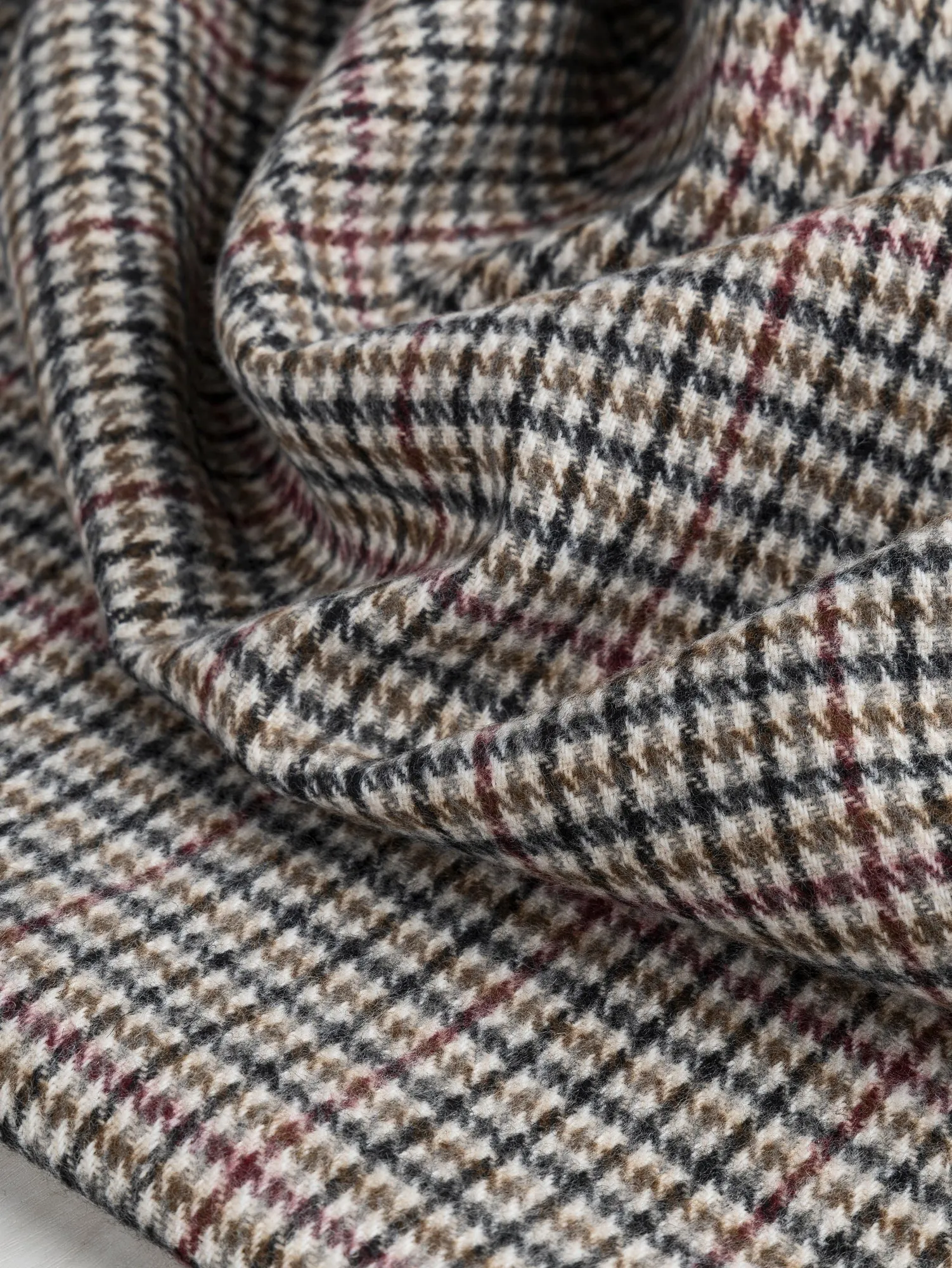 Houndstooth Wool Blend Heavy Suiting Deadstock - Cream   Black   Ochre   Bordeaux