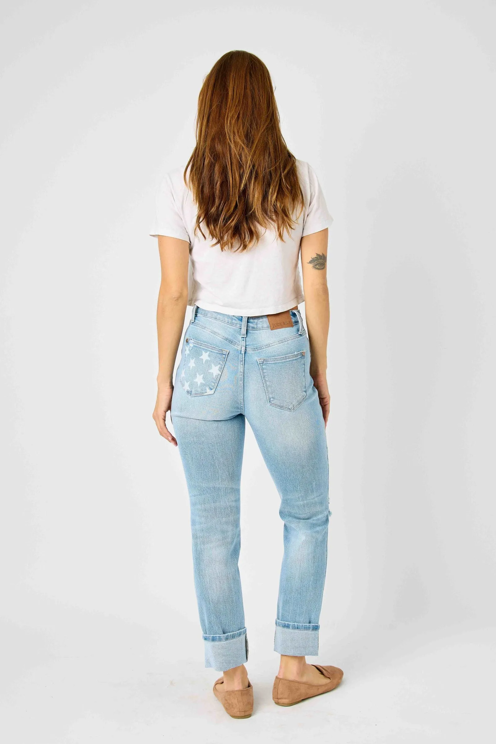 Judy Blue Mid Rise Flag Cuff Boyfriend Denim 88723