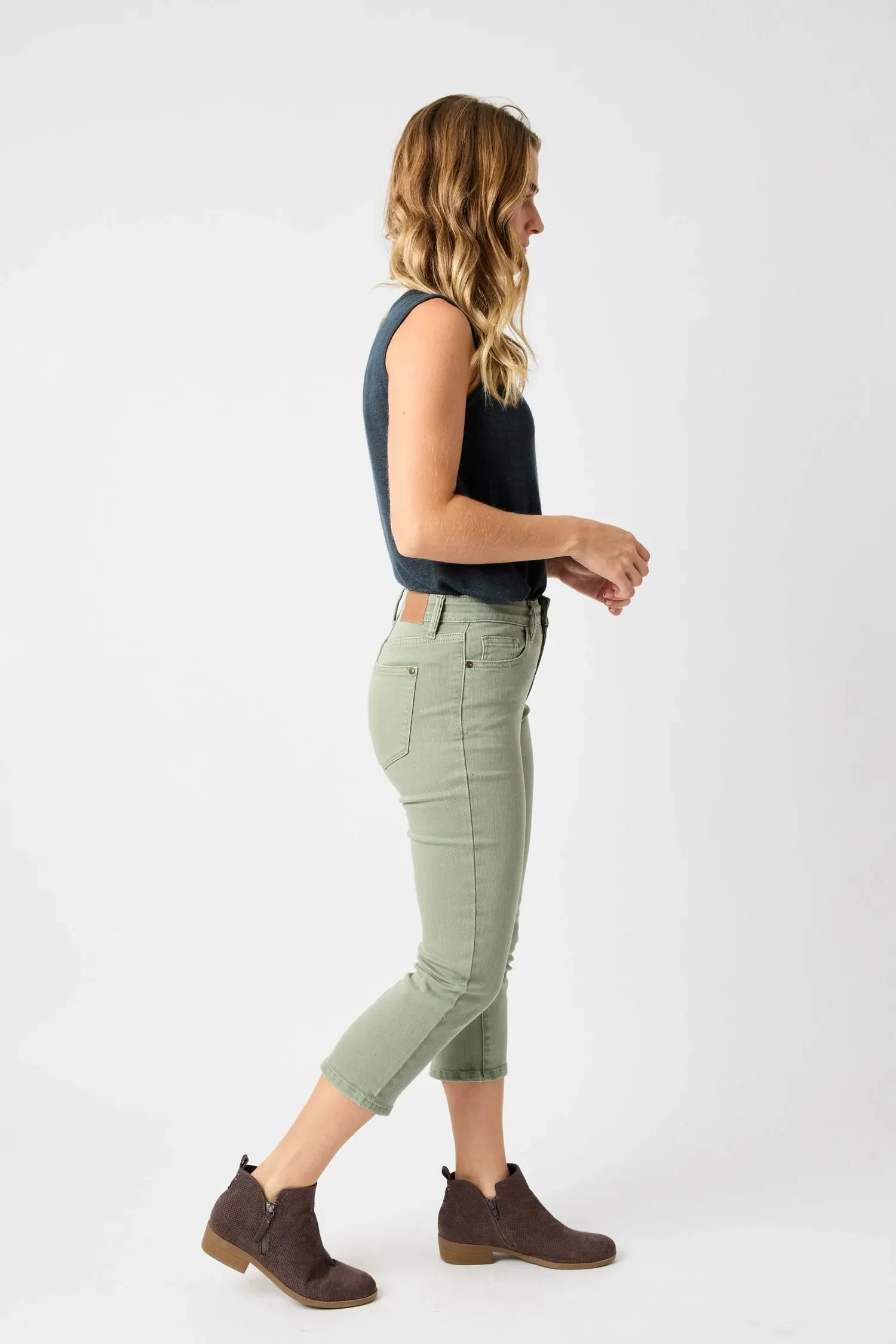 Judy Blue Sage MidRise Garment Dyed Capri