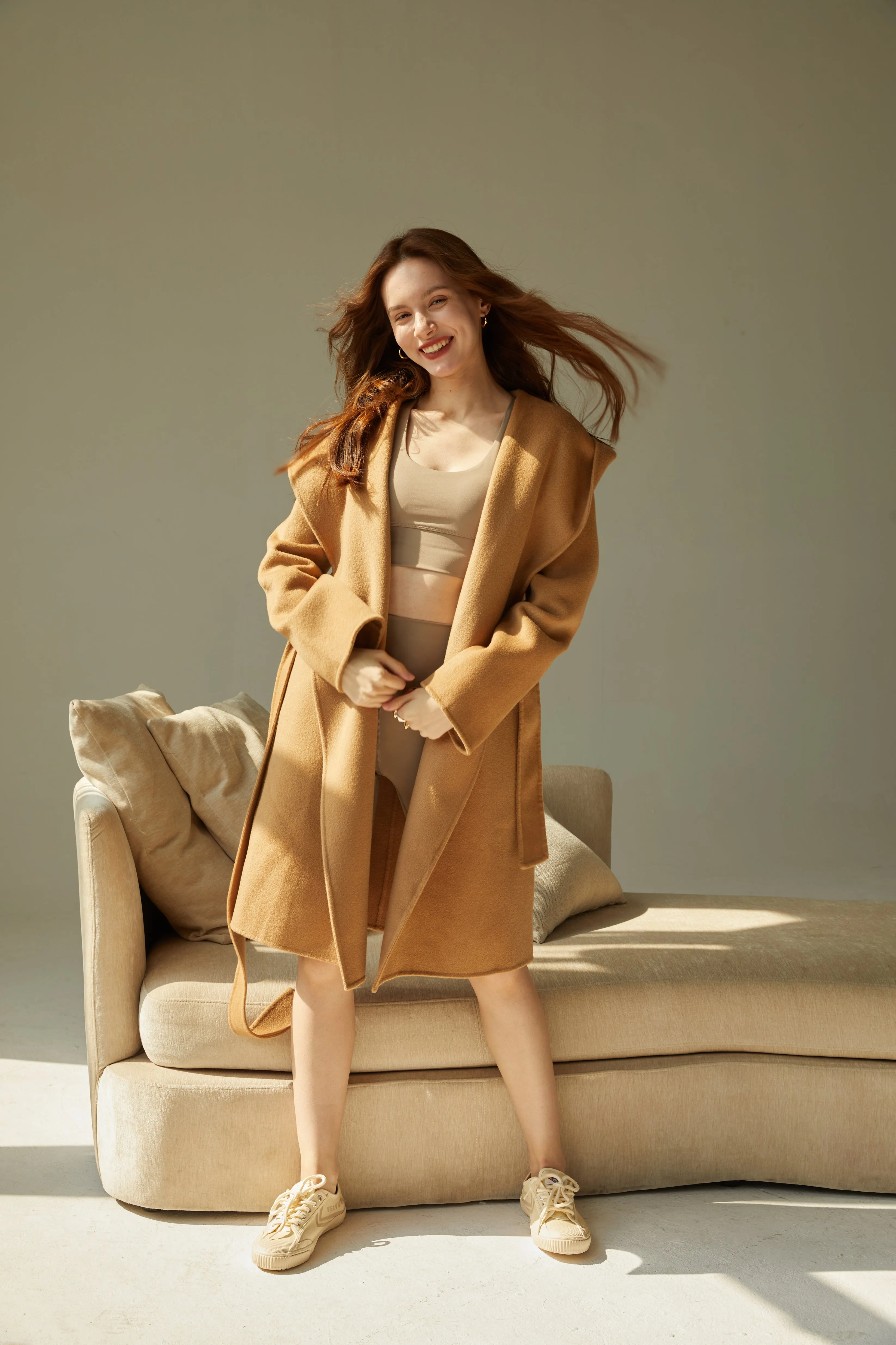 LIT - Hooded Belt Mid-length Wool Coat