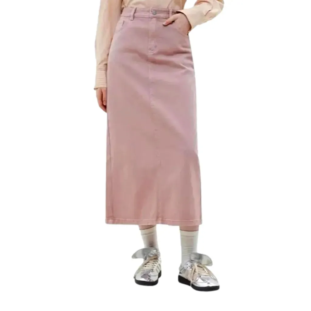 Maxi length high waist jeans skirt