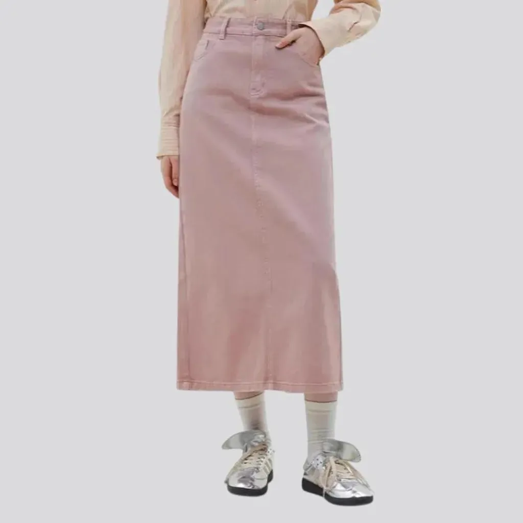 Maxi length high waist jeans skirt