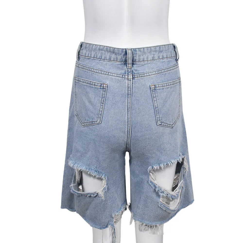 MB FASHION Distressed High-Waisted Denim Shorts with Paint Splatter 1106LY