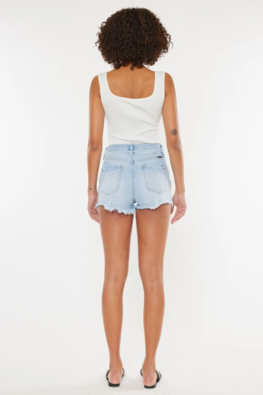 Mid Wash Distressed Button Fly Denim Shorts