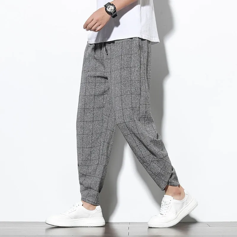 New Men‘s Summer Cotton Linen Harem Pants Jogger Casual Loose Male Wide-Leg Pants Korean Style Trousers Men Streetwear