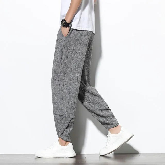 New Men‘s Summer Cotton Linen Harem Pants Jogger Casual Loose Male Wide-Leg Pants Korean Style Trousers Men Streetwear