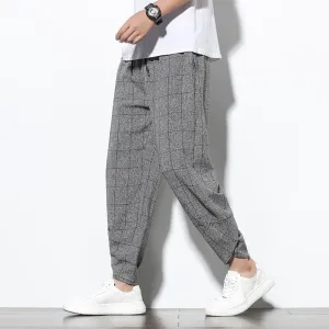 New Men‘s Summer Cotton Linen Harem Pants Jogger Casual Loose Male Wide-Leg Pants Korean Style Trousers Men Streetwear