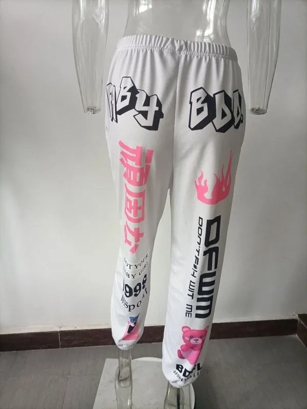 New print fashion elastic waist sports casual harem pants
