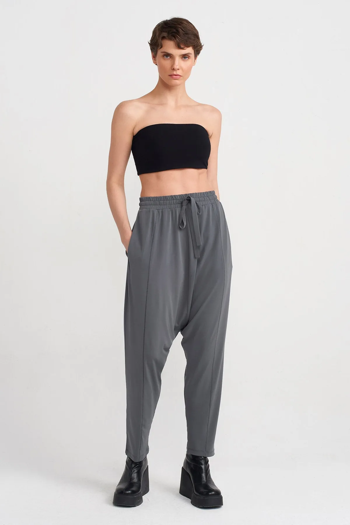 Nu High Waist Jersey Harem Pants Silver