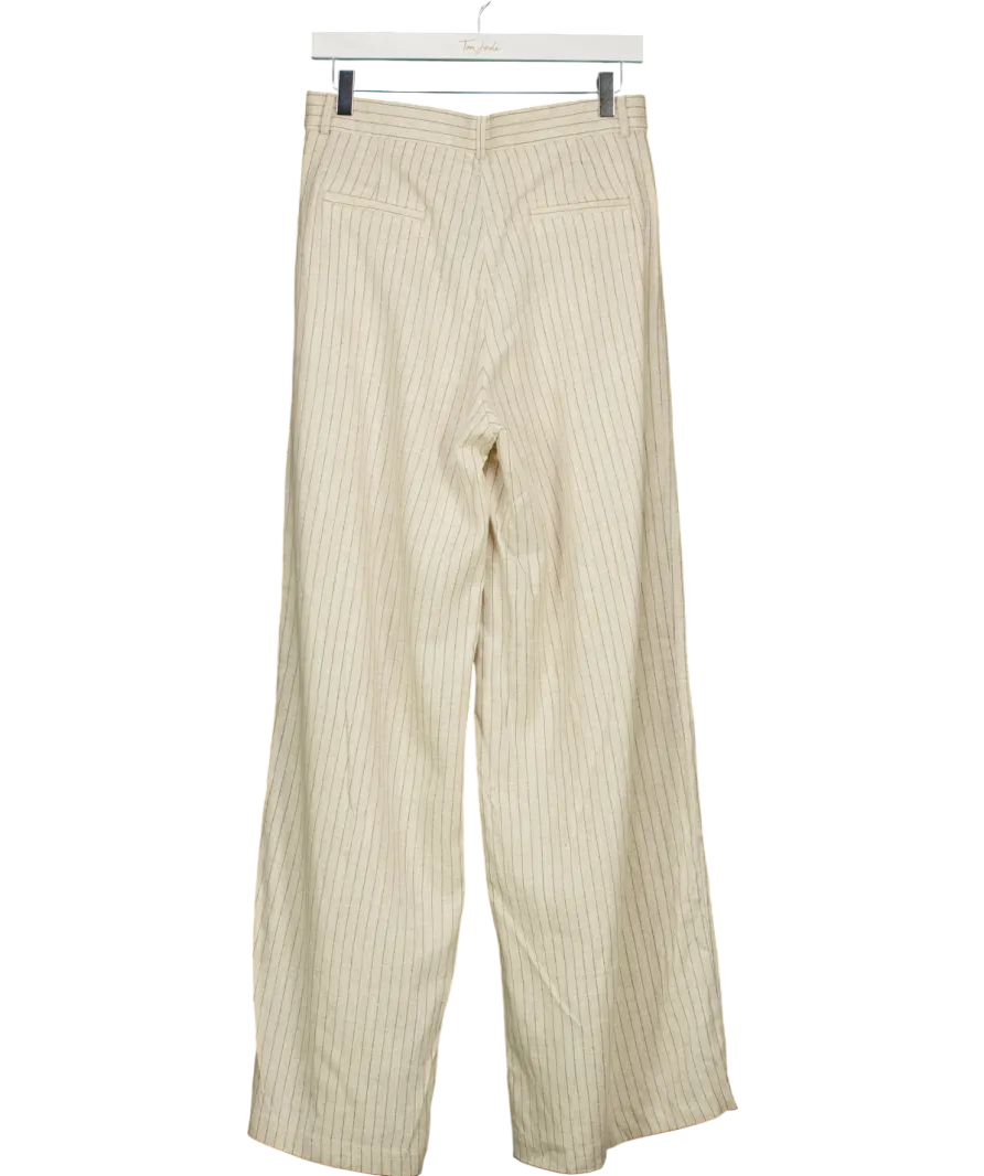 One by Two Beige Pinstriped Linen Wide Leg Trousers UK S