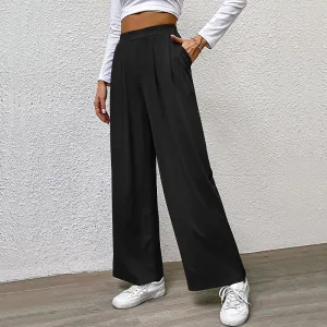 PEOPLETERRITORY Europe and America New autumn casual trousers elastic waist women's trousers solid color pit strip casual trousers wide-leg trousers