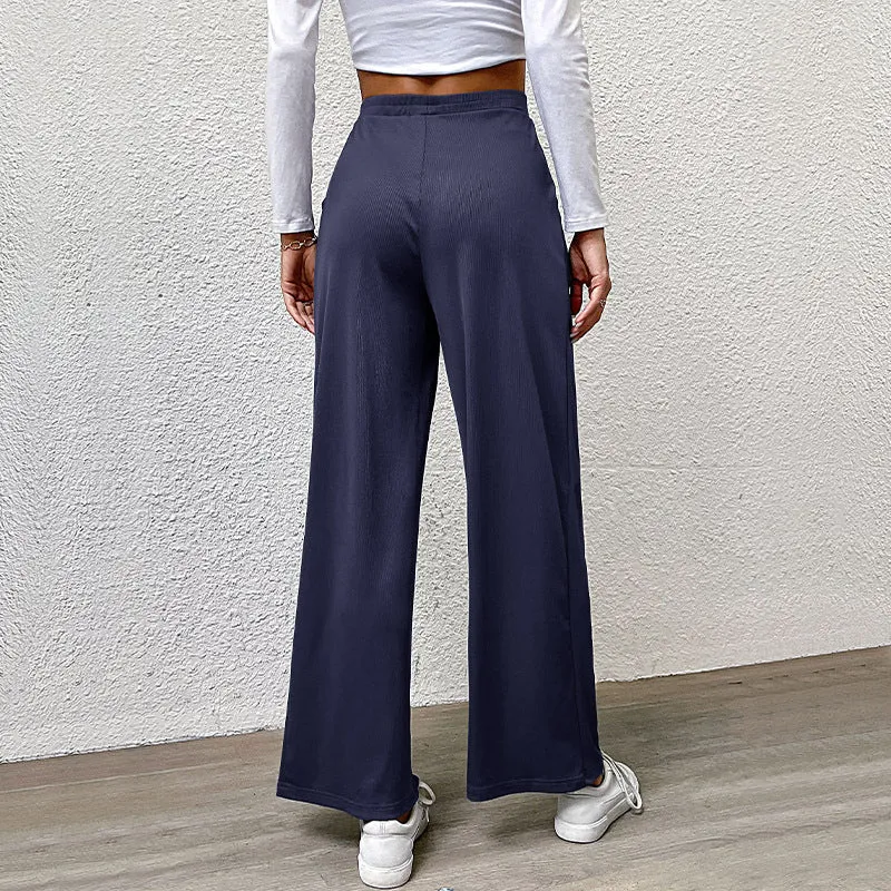 PEOPLETERRITORY Europe and America New autumn casual trousers elastic waist women's trousers solid color pit strip casual trousers wide-leg trousers