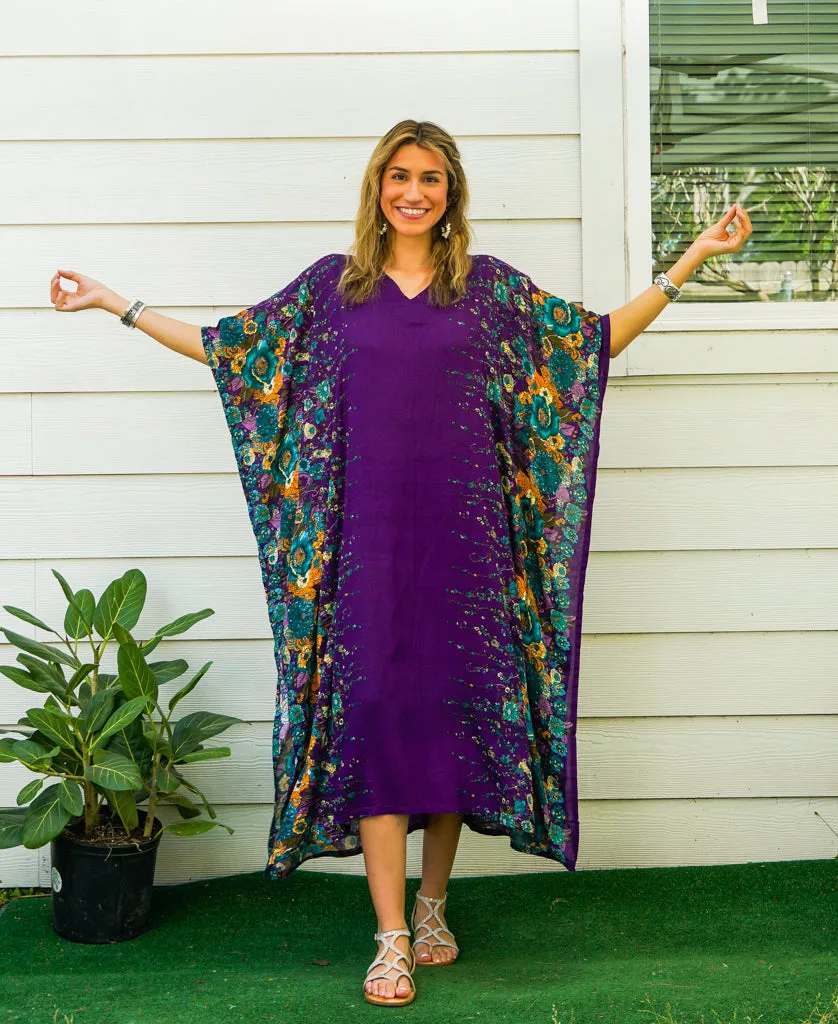 Purple Floral Kimono Kaftan Dress