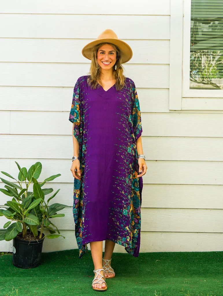 Purple Floral Kimono Kaftan Dress
