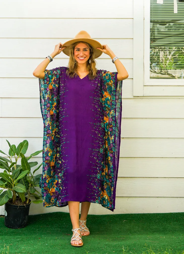 Purple Floral Kimono Kaftan Dress