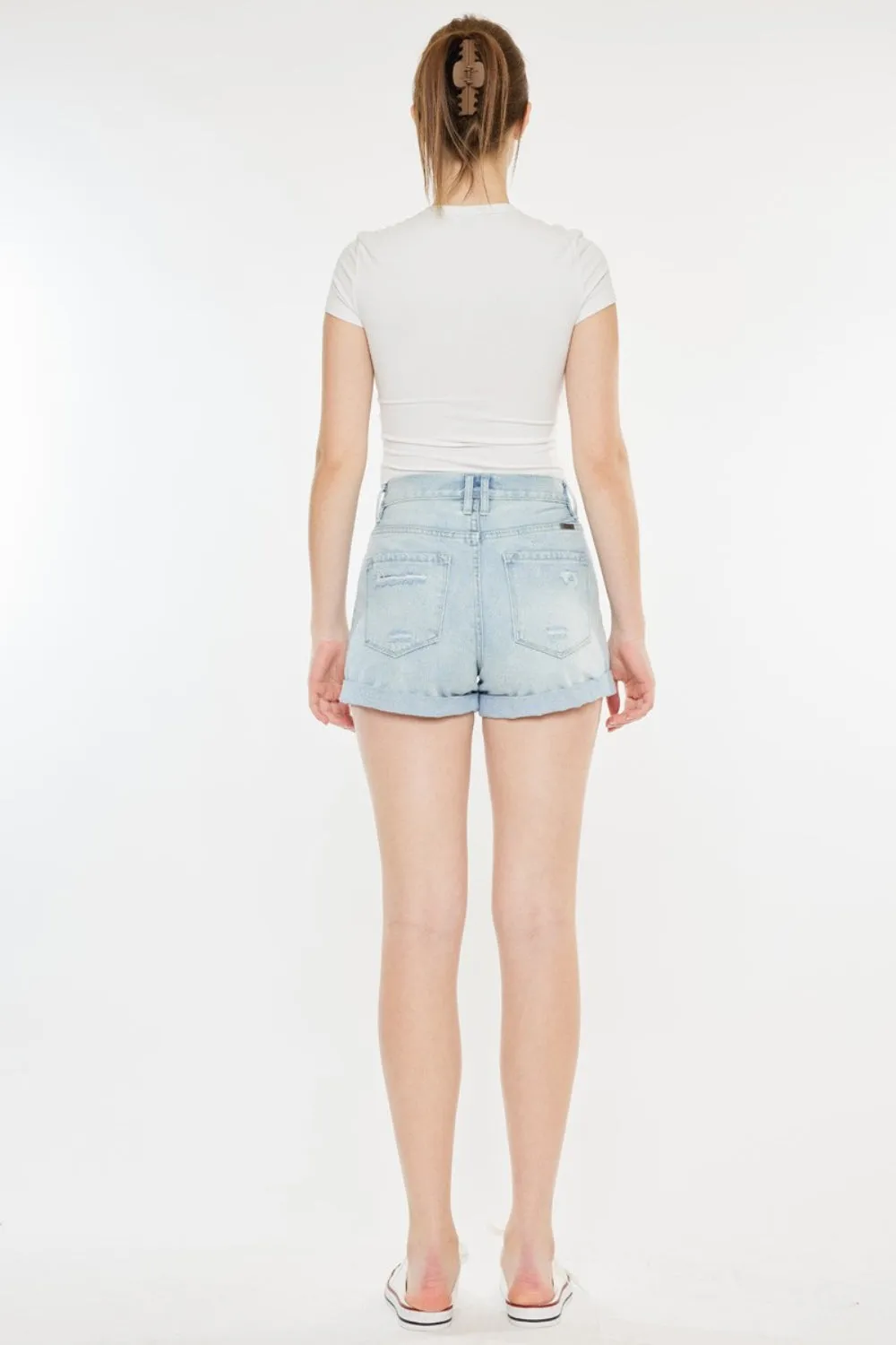 "Women's High Rise Repaired Mom Denim Shorts"