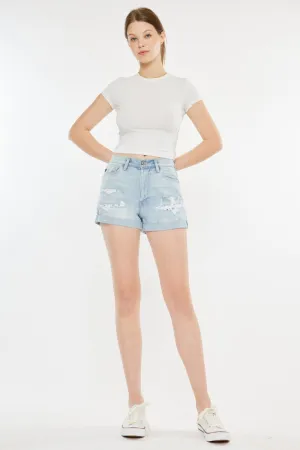 "Women's High Rise Repaired Mom Denim Shorts"