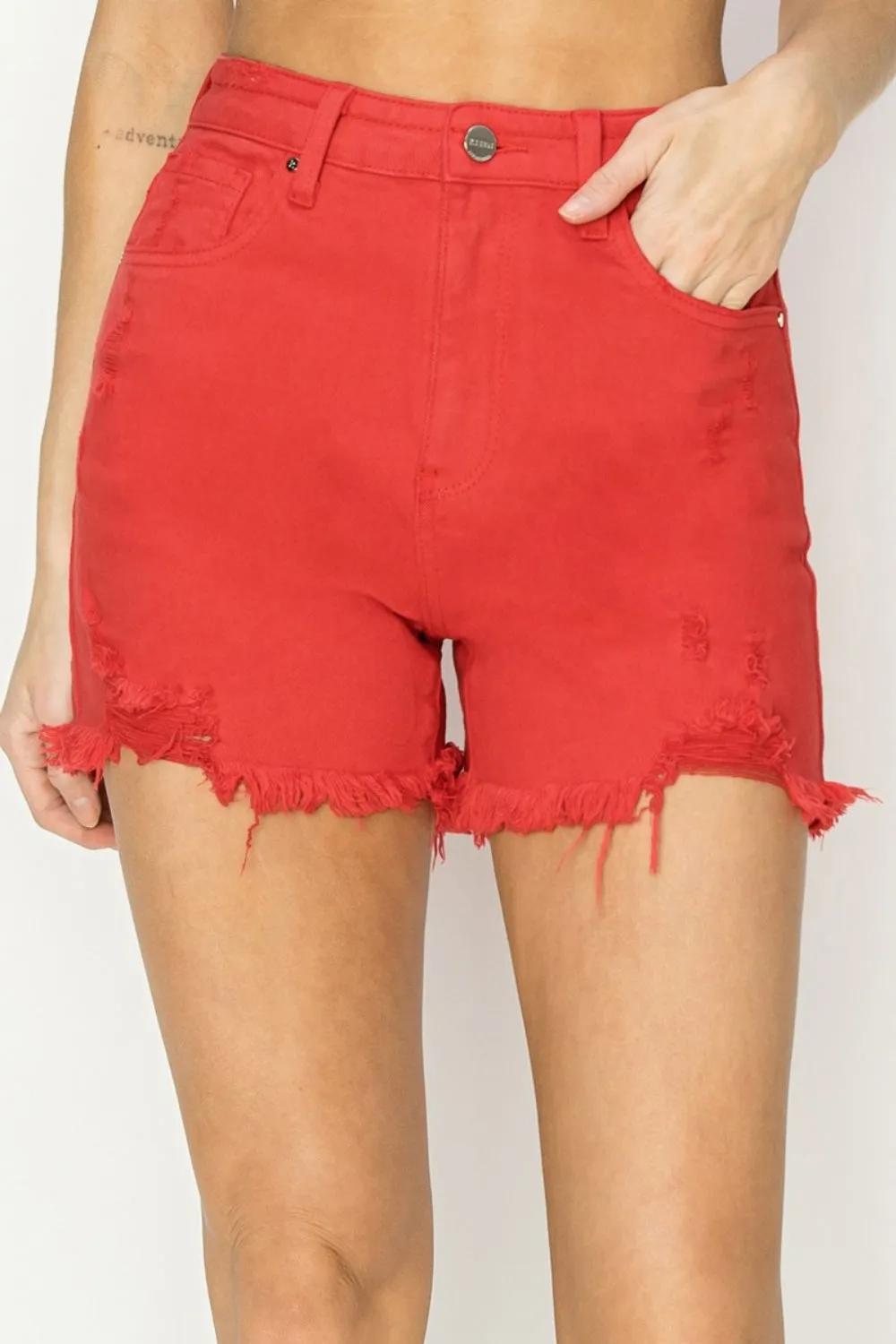 Rhea - High Rise Distressed Denim Shorts - Risen - Exclusively Online