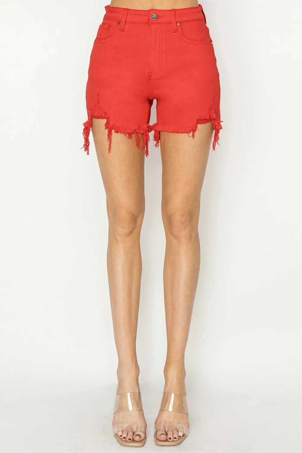 Rhea - High Rise Distressed Denim Shorts - Risen - Exclusively Online