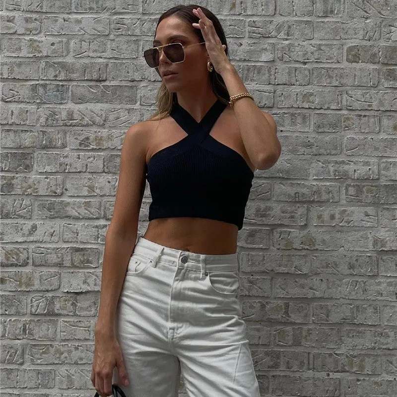 Ribbed Halter Racerback Crop Tank